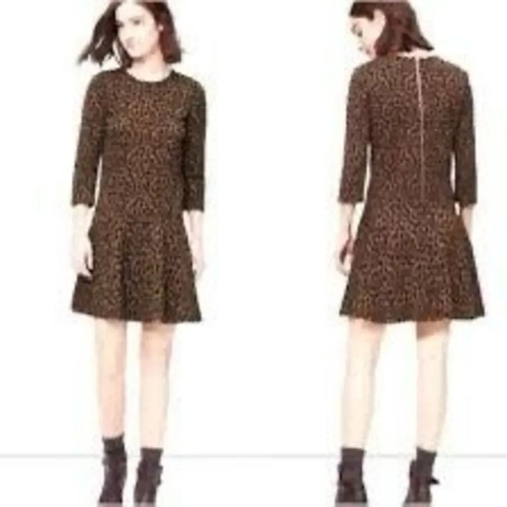 Ann Taylor Loft Size S Animal Print Drop Waist Mini Dress Brown Black Spot Flare